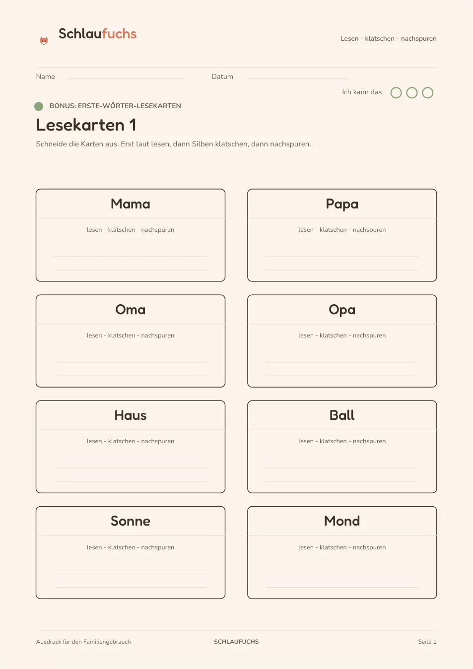 Vorschau: Erste-Wörter-Lesekarten
