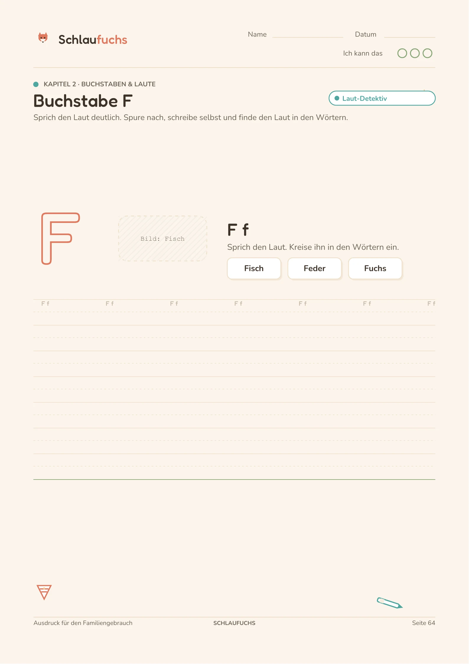 Echte Übungsseite Buchstabe F